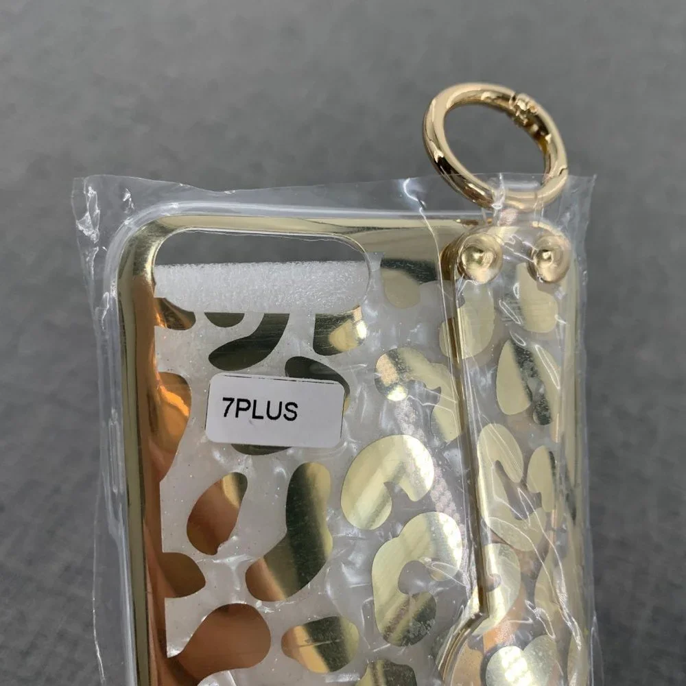 New! 7Plus‎ Clear Gold Leopard Phone Case